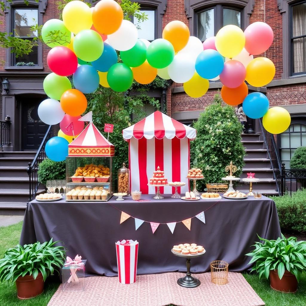 Premium carnival snack table at NYC brownstone party